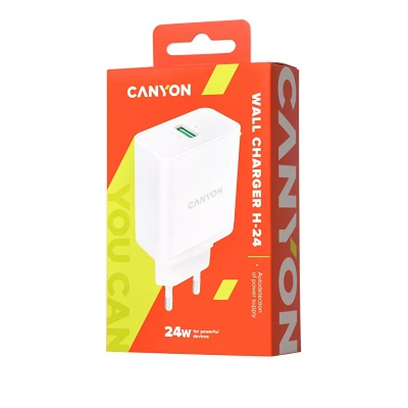 Canyon CHA-24, punjač za mobitel, QC 3.0 24W, 1 x USB-A, bijeli