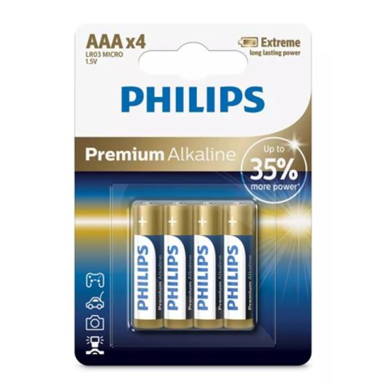Philips LR03M4B/10, alkalna AAA baterija, LR03, 4 kom 
