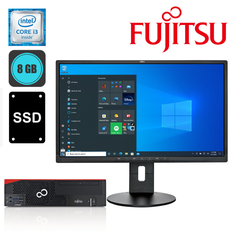 Fujitsu Esprimo D757, Intel i3-6100, RAM 8GB, SSD 240GB  + monitor Fujitsu B24-8 TS  24inch - Refurbished