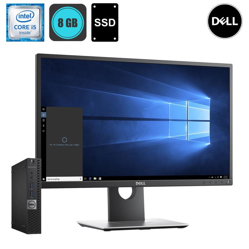 Dell Optiplex 7040 micro, Intel i5-6500T, RAM 8GB, SSD 256GB + Dell P2417h 24inch monitor -  Refurbished