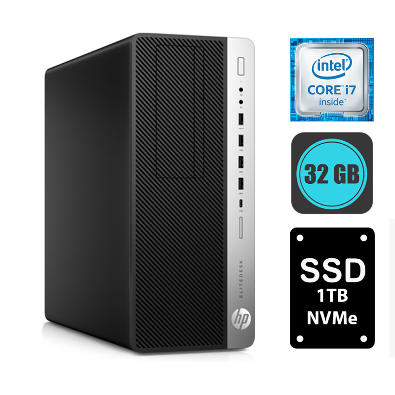 HP EliteDesk 800 G3 CMT, Intel i7-6700, RAM 32GB, SSD 1TB - Refurbished