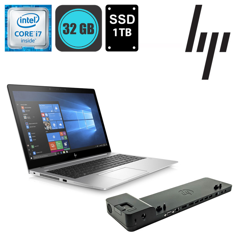 HP EliteBook 850 G5, Intel i7-8650U, RAM 32GB, SSD 1TB, LCD 15.6inch FHD, WinPro + Docking station - Refurbished