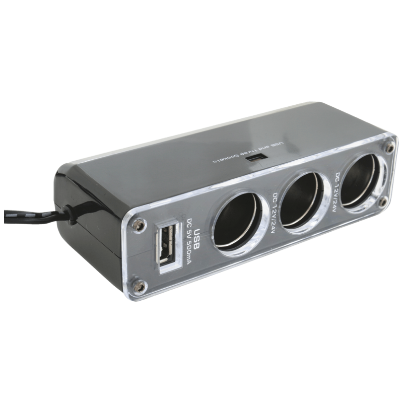 SAL SA 023, auto razdjelnik sa USB punjačem, 3 x 12-24 V, USB 5V, srebrni