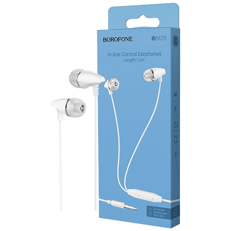 Borofone BM25 Sound edge, žičane slušalice sa mikrofonom, 1.2m, bijela