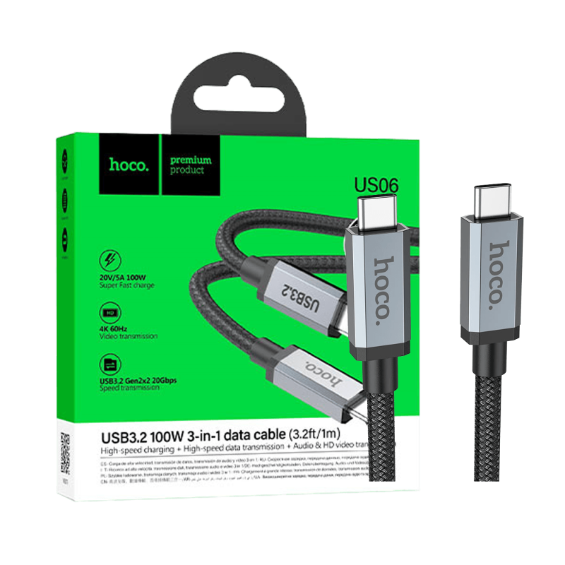 hoco. US06 1M, USB-C kabel, 1m, crni