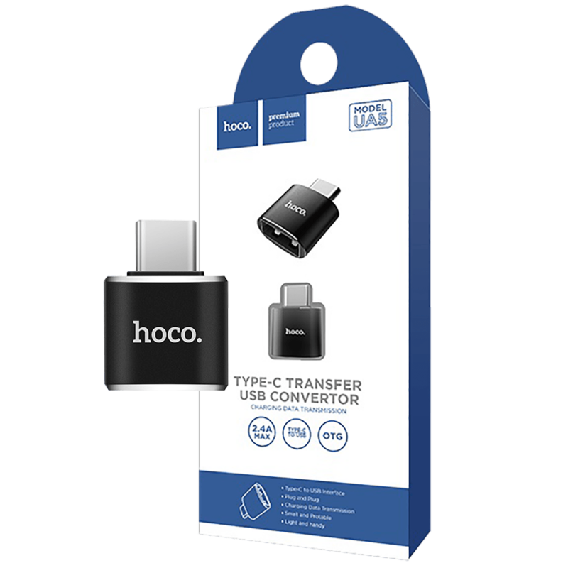 hoco. UA5, USB-C / USB-A adapter, crni