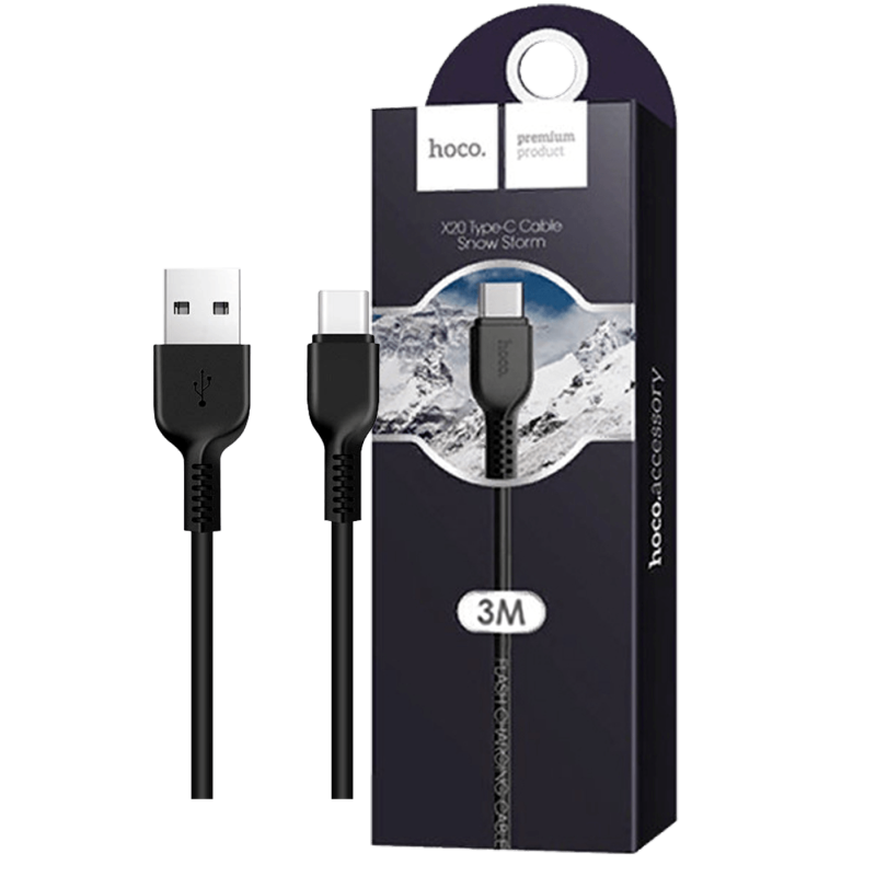 hoco. X20 Flash type C 3m, USB-A / USB-C kabel, 3m, crni