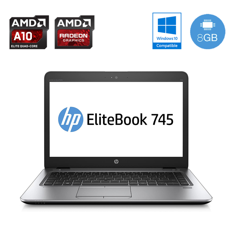 HP EliteBook 745 G4, AMD A10 8730B, RAM 8GB, SSD 250GB, LCD 14.1inch, FHD, Windows - Refurbished