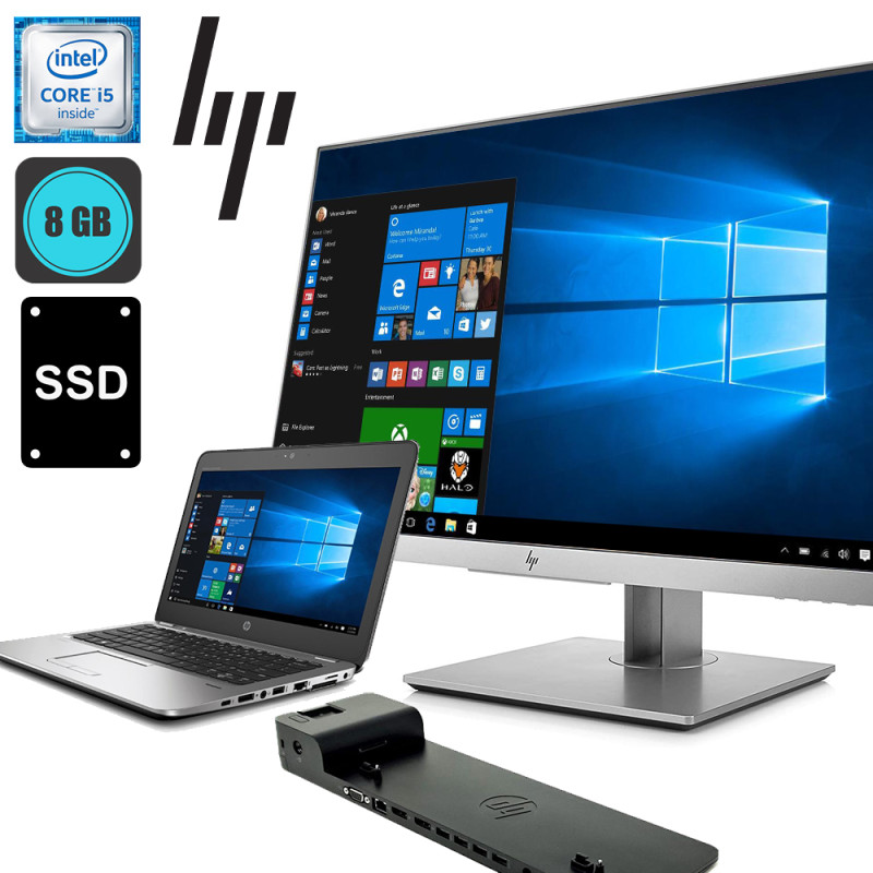 HP EliteBook 820 G4, laptop, Intel i5-7300U, RAM 8GB, SSD 240GB, LCD 12inch, HD + HP E233 23inch LCD monitor  - Refurbished