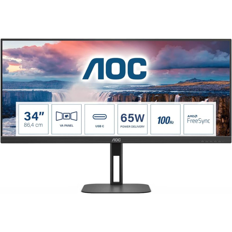 AOC U34V5C, 34inch, VA, WQHD, HDMI, DP, USB-C, 100Hz
