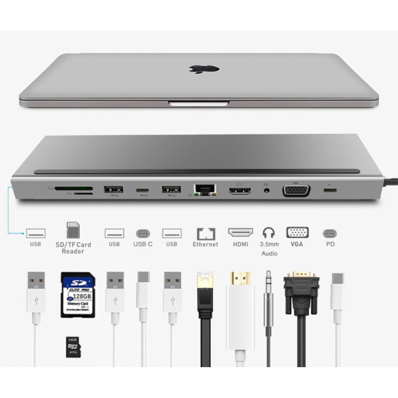 Asonic USB Type-C, port replicator 11u1, HDMI, VGA, SD, RJ45, USB 3.0