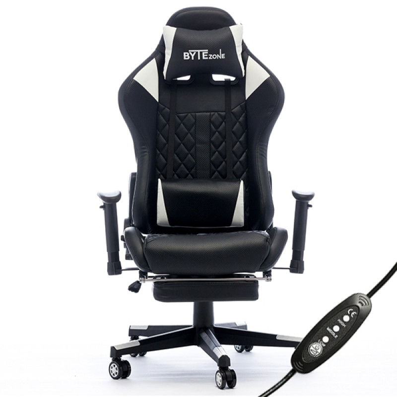 Bytezone CARBON, gaming stolica s masažnim jastučićem i BT zvučnikom, do 120kg, crna