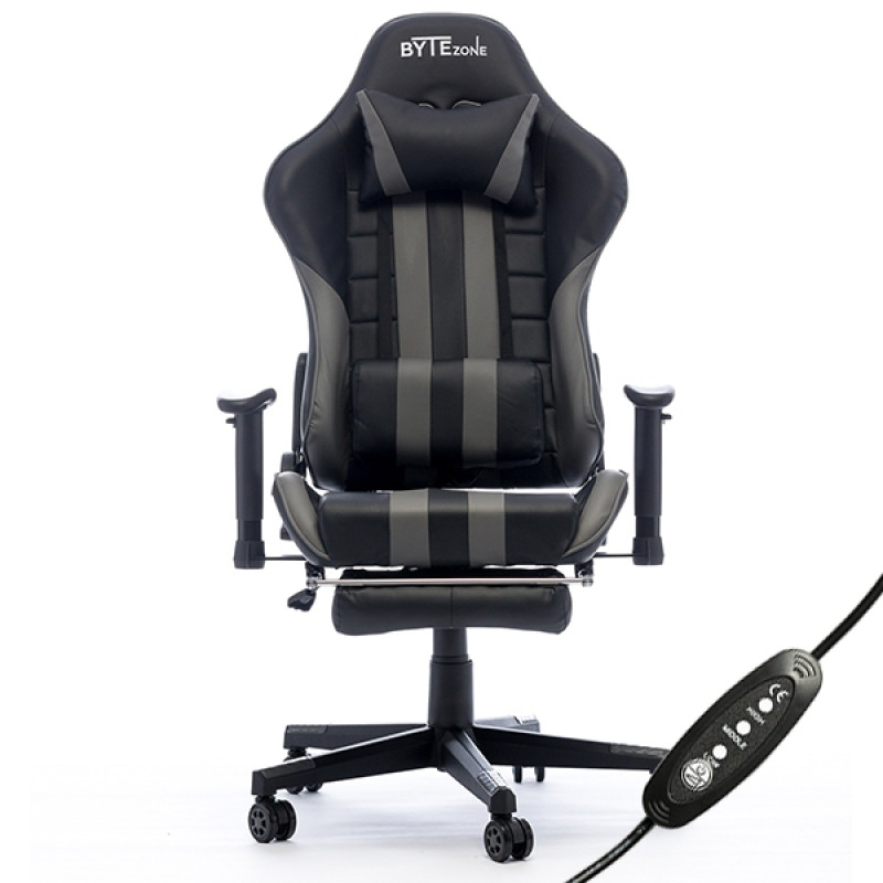 Bytezone PYTHON, gaming stolica s masažnim jastučićem i BT zvučnikom, do 120kg, crno-siva