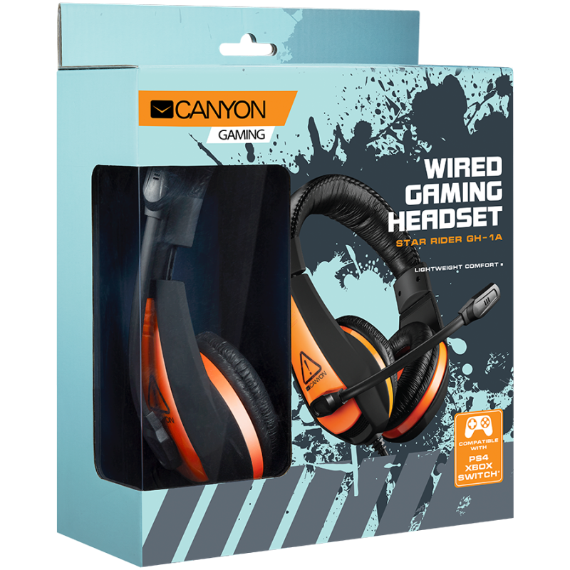 Canyon Star Raider GH-1A, žičane slušalice s mikrofonom, crno-narančaste