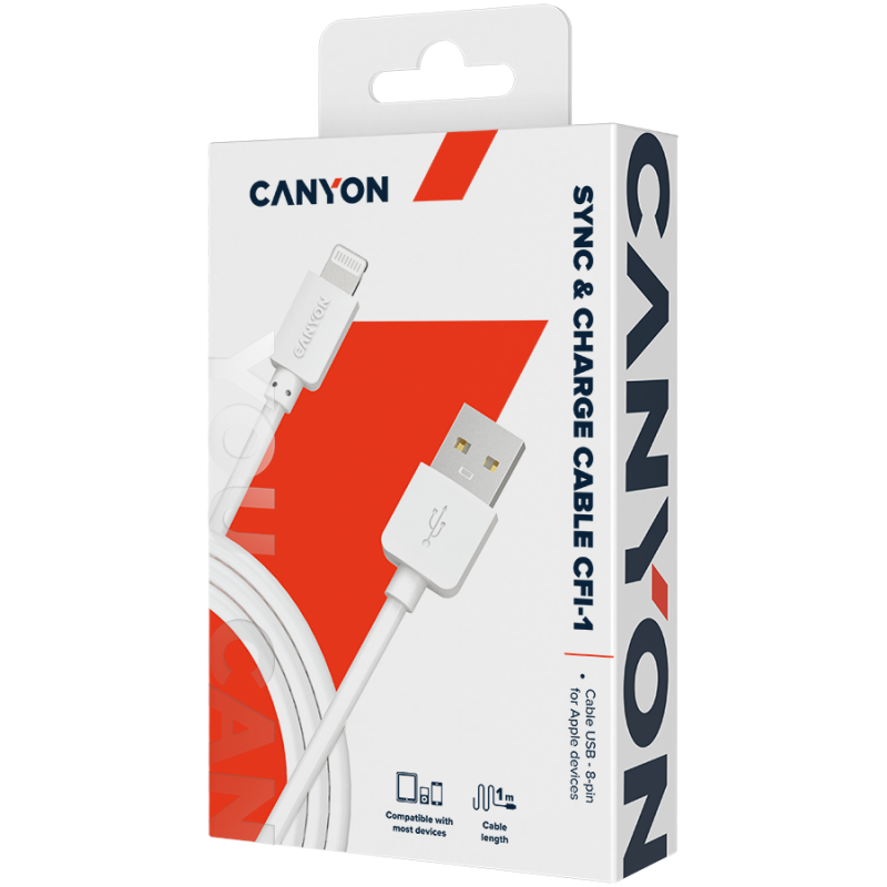 Canyon CFI-1, USB-A / Lightning kabel, 1m, bijeli