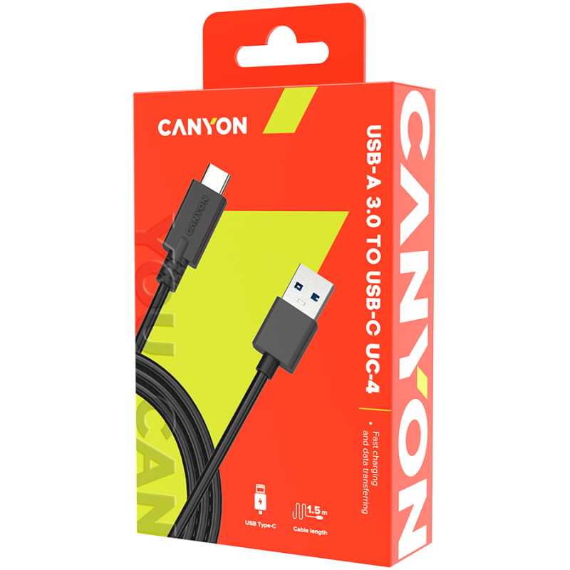 Canyon UC-4, USB-C / USB-A kabel, 1.5m, crni