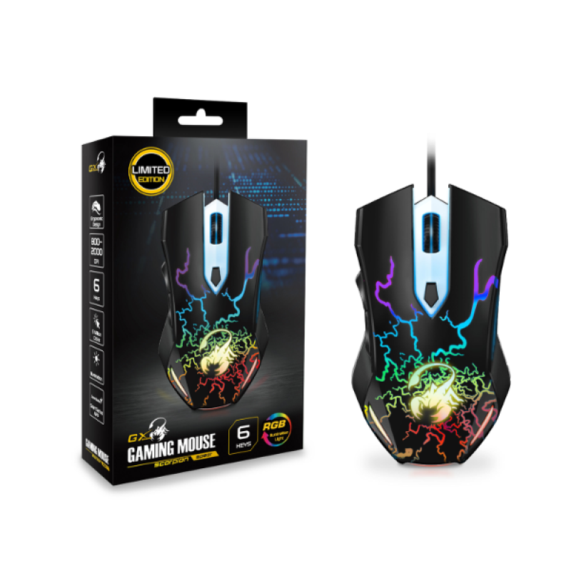 Genius Scorpion Spear, žičani gaming miš, optički, RGB, crni