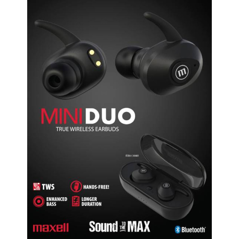 Maxell TWS Mini Duo, bežične slušalice, crne
