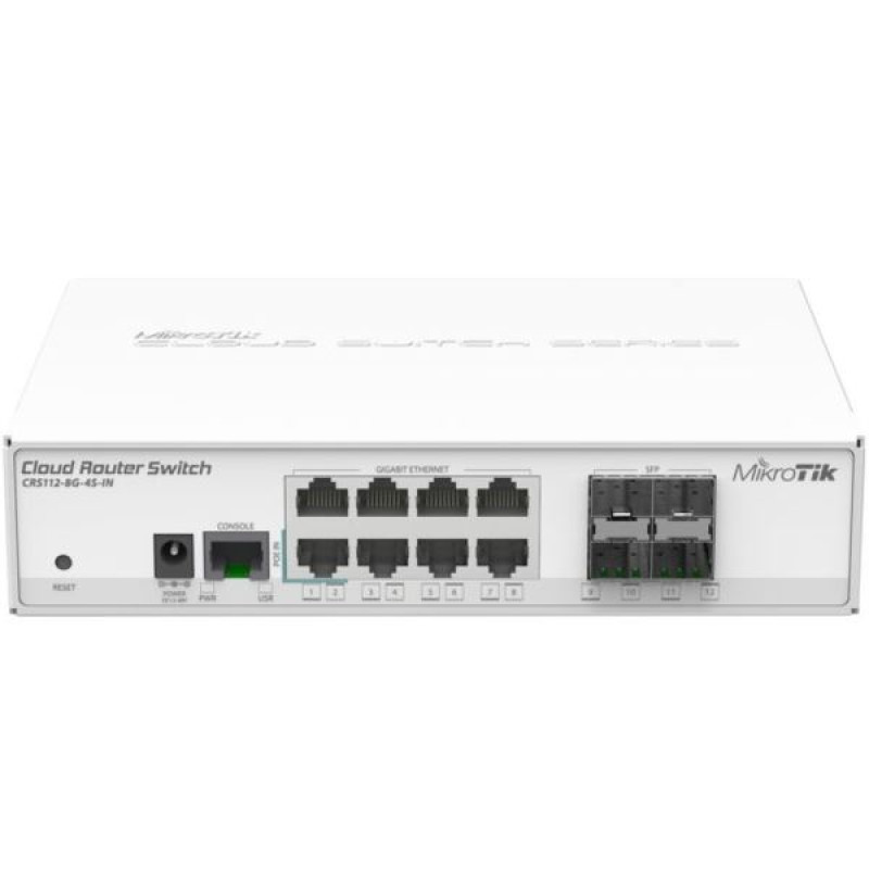 MikroTik CRS112-8G-4S-IN, upravljivi switch, 12-port, gigabit, PoE