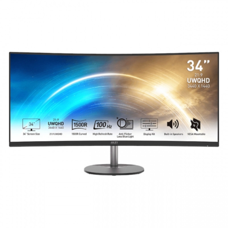 MSI PRO MP341CQ, 34.18inch, VA, UWQHD, DP, HDMI, 100Hz, zakrivljeni