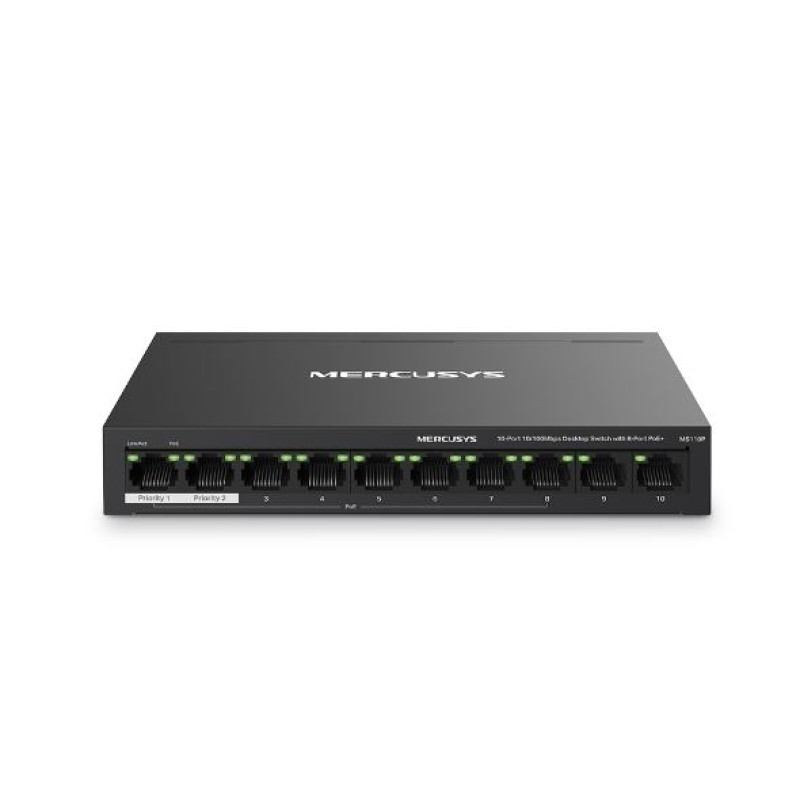 Mercusys MS110P, neupravljivi switch, 10-Port, 10/100Mbps, 8-Port PoE+