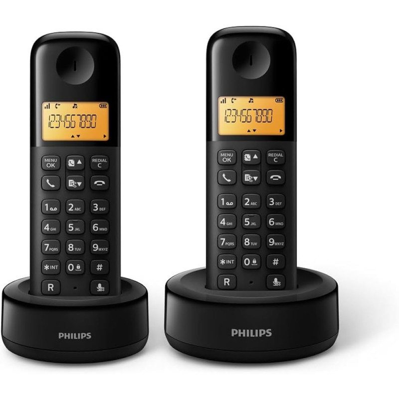 Philips D1602B/23, bežični telefon, 2 komada, crni