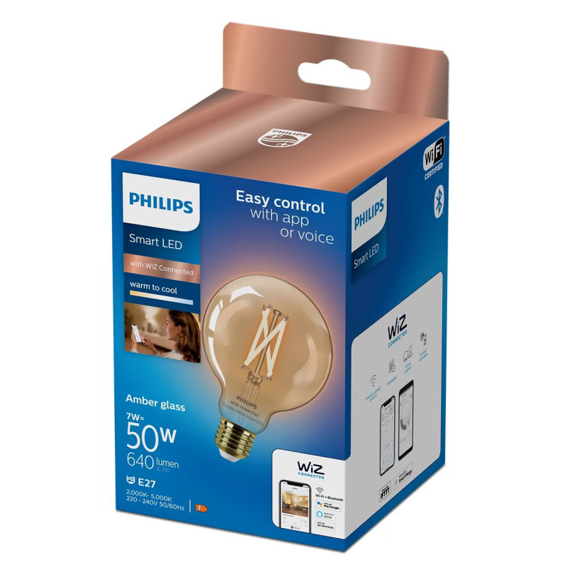 Philips Wiz žarulja, E27, G95, 50W, Amber, filamn