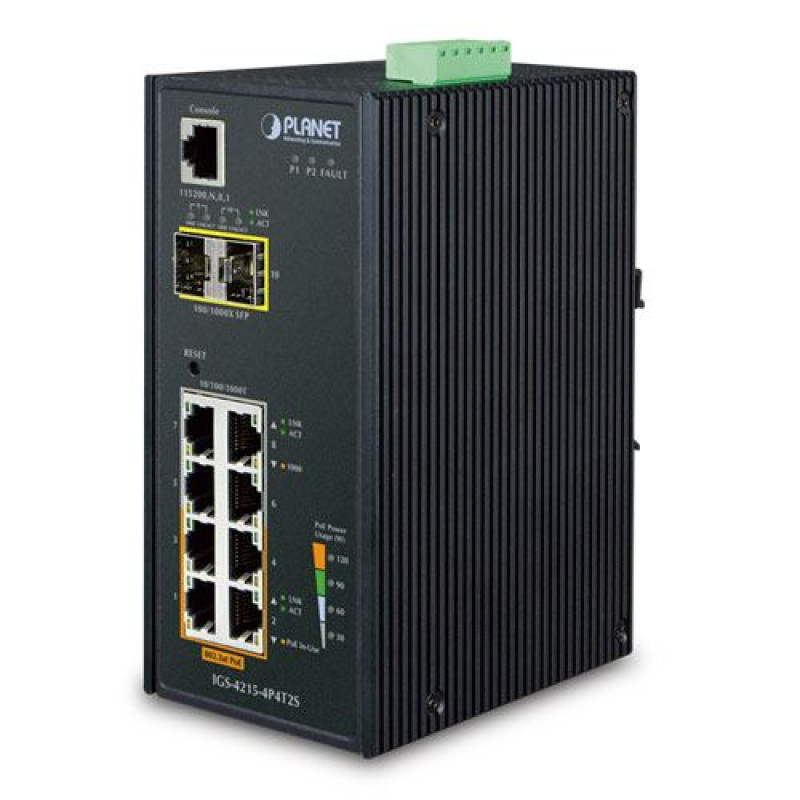 Planet Industrial IGS-4215-4P4T2S, upravljivi switch, 10-port, gigabit, PoE