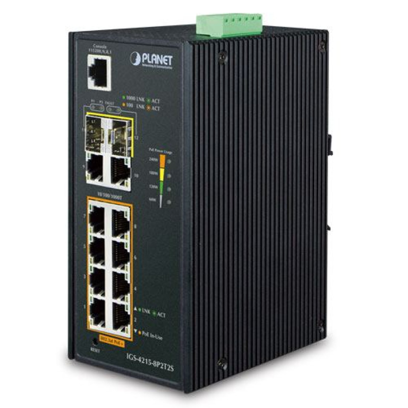 Planet Industrial IGS-4215-8P2T2S, upravljivi switch, 12-port, gigabit, PoE