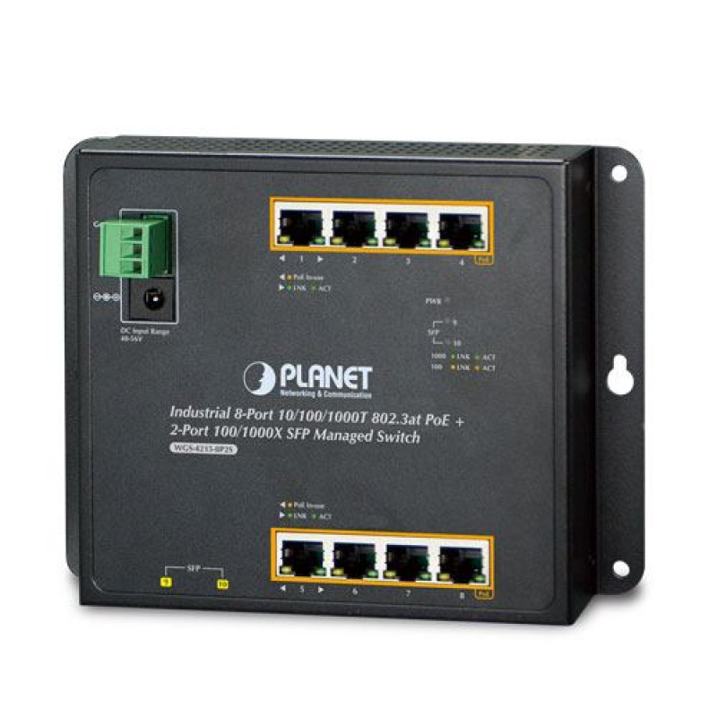 Planet Industrial WGS-4215-8P2S, upravljivi switch, 8-Port, gigabit, PoE
