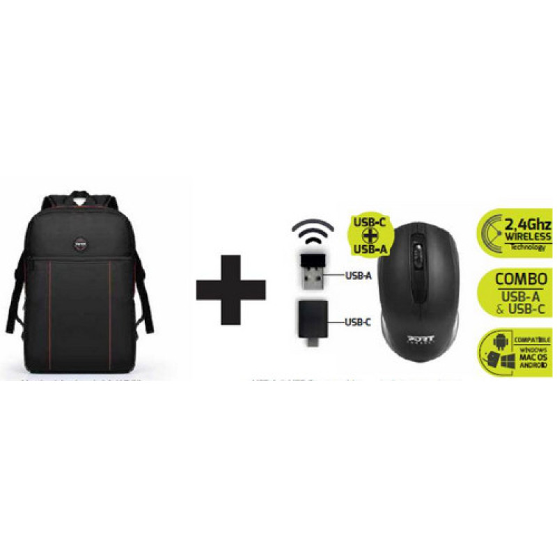 Port Premium Pack, 15.6inch, ruksak + bežični miš, crni