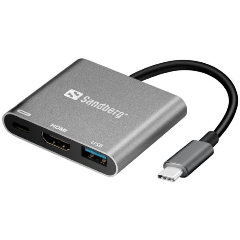 Sandberg USB-C Mini Dock, USB, sivi