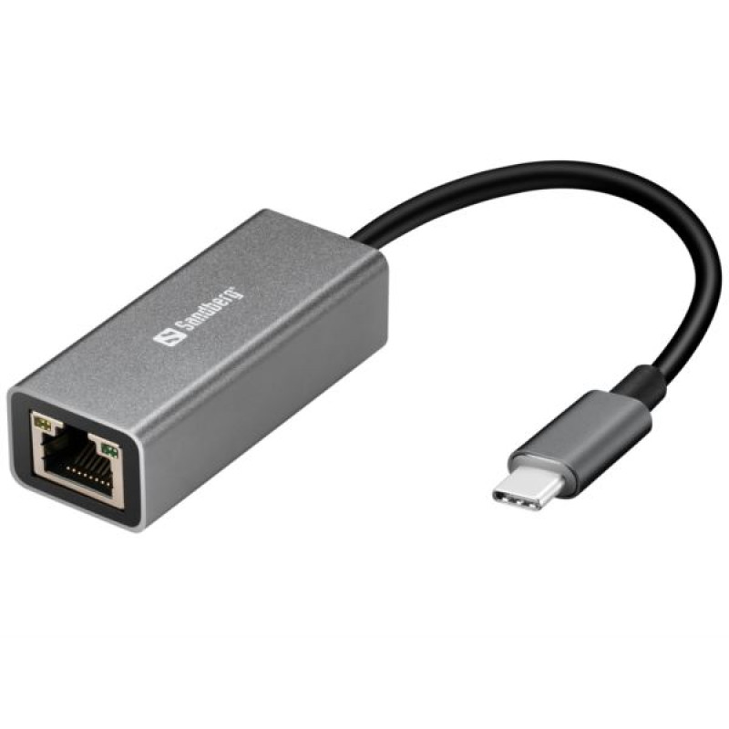 Sandberg 136-04, USB-C Ethernet adapter, gigabit, sivi