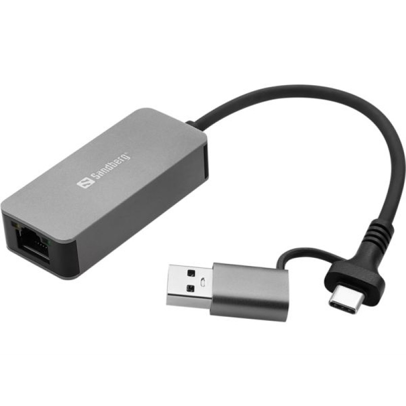 Sandberg 136-68, USB-C/A 2.5 GbE RJ45 adapter, 2.5Gbps, 15cm