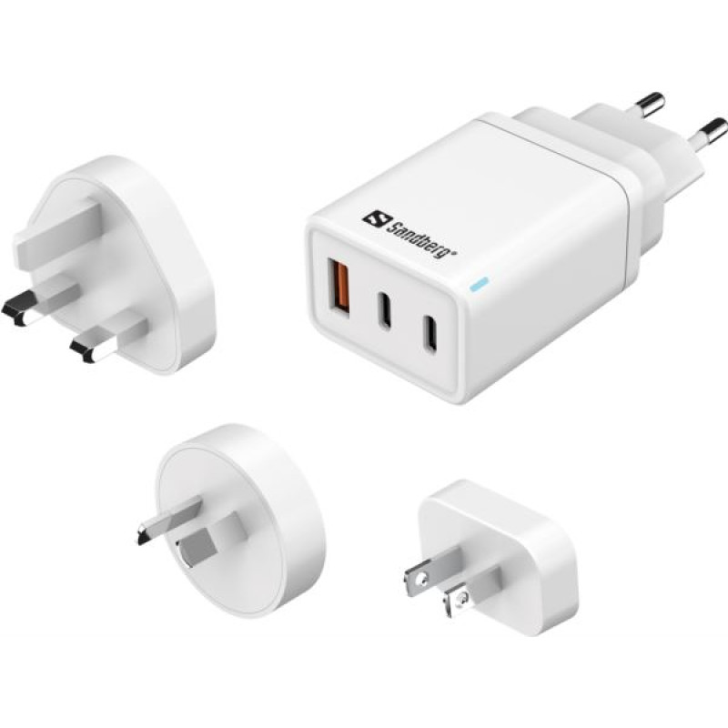 Sandberg 441-59, 3-u-1 zidni punjač, 3-Port, USB-C / USB-A, 65W, bijeli