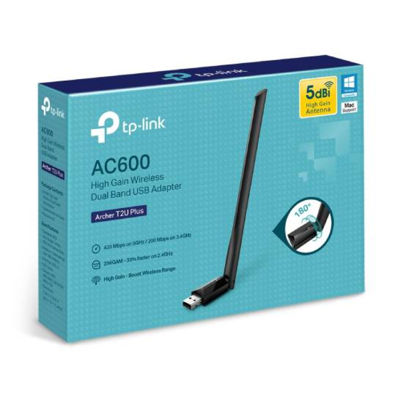 TP-Link Archer T2U Plus, AC600, WLAN USB adapter, 433Mbps