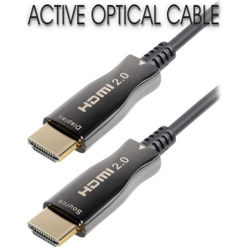 Transmedia C508-50M, aktivni optički HDMI 2.0 kabel, 50m, crni