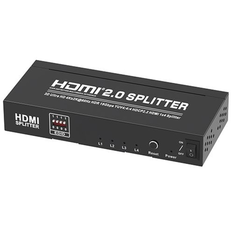 Transmedia CS25-4L, HDMI 2.0 Splitter, crni