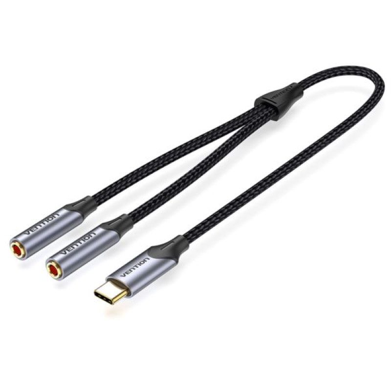 Vention USB-C / Dual 3.5mm F kabel, 0.3m, crni