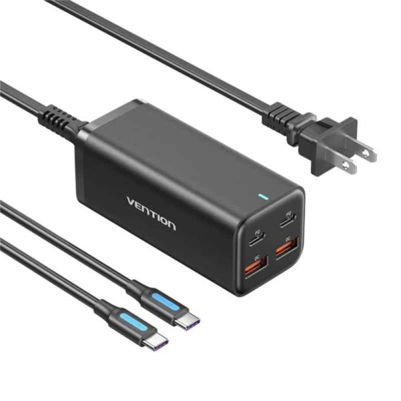 Vention FBSBG-EU, GaN punjač, 4-Port, USB-C / USB-A, 100W, crni