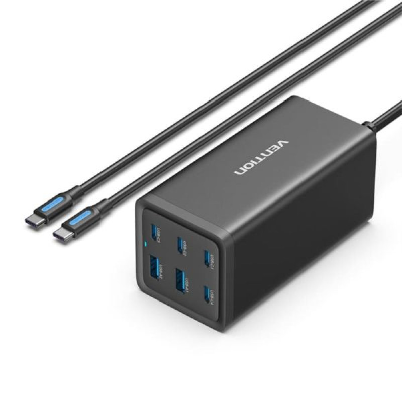 Vention FENB0-EU, GaN punjač, 6-Port, USB-C / USB-A, 200W, crni