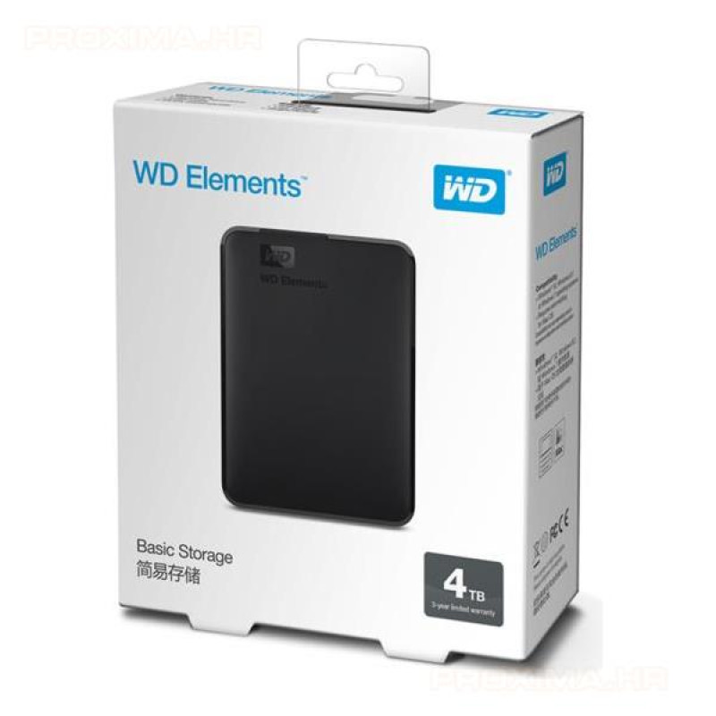 Western Digital Elements, 4TB, 2.5inch, prijenosni HDD, USB 3.0, crni